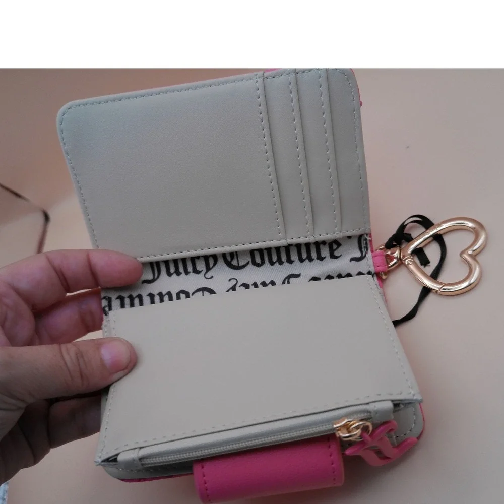 Juicy Couture Pink Lemonade Monogram Tab Card Wallet Y2K Heart Clip Keyring NEW